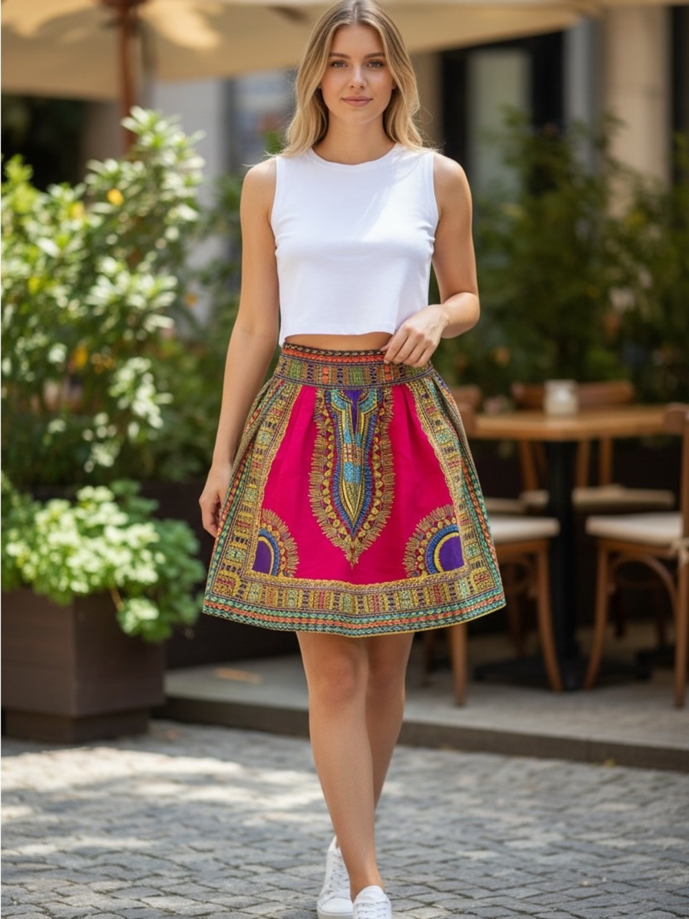 Vibrant Red African Print A-Line Skirt
